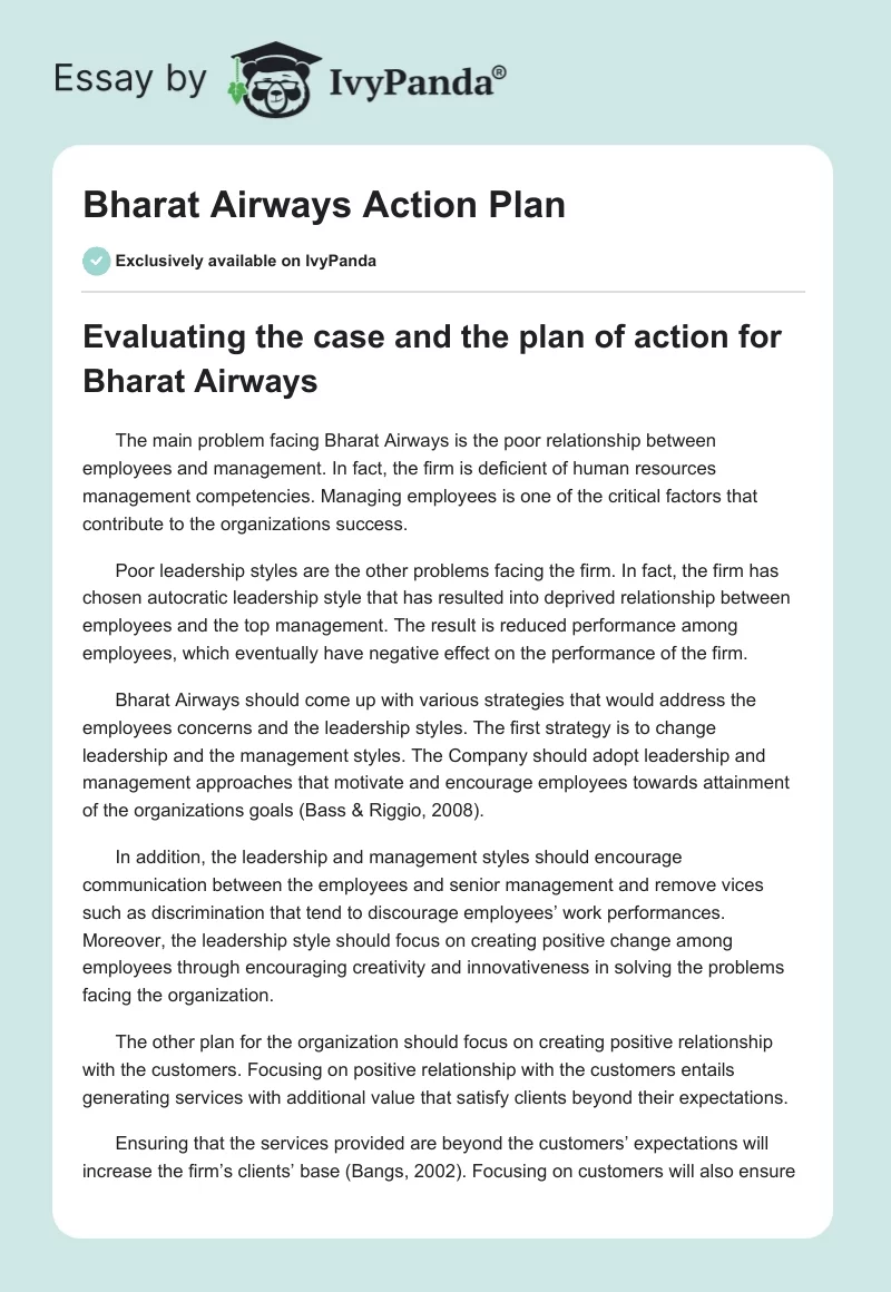 Bharat Airways Action Plan. Page 1