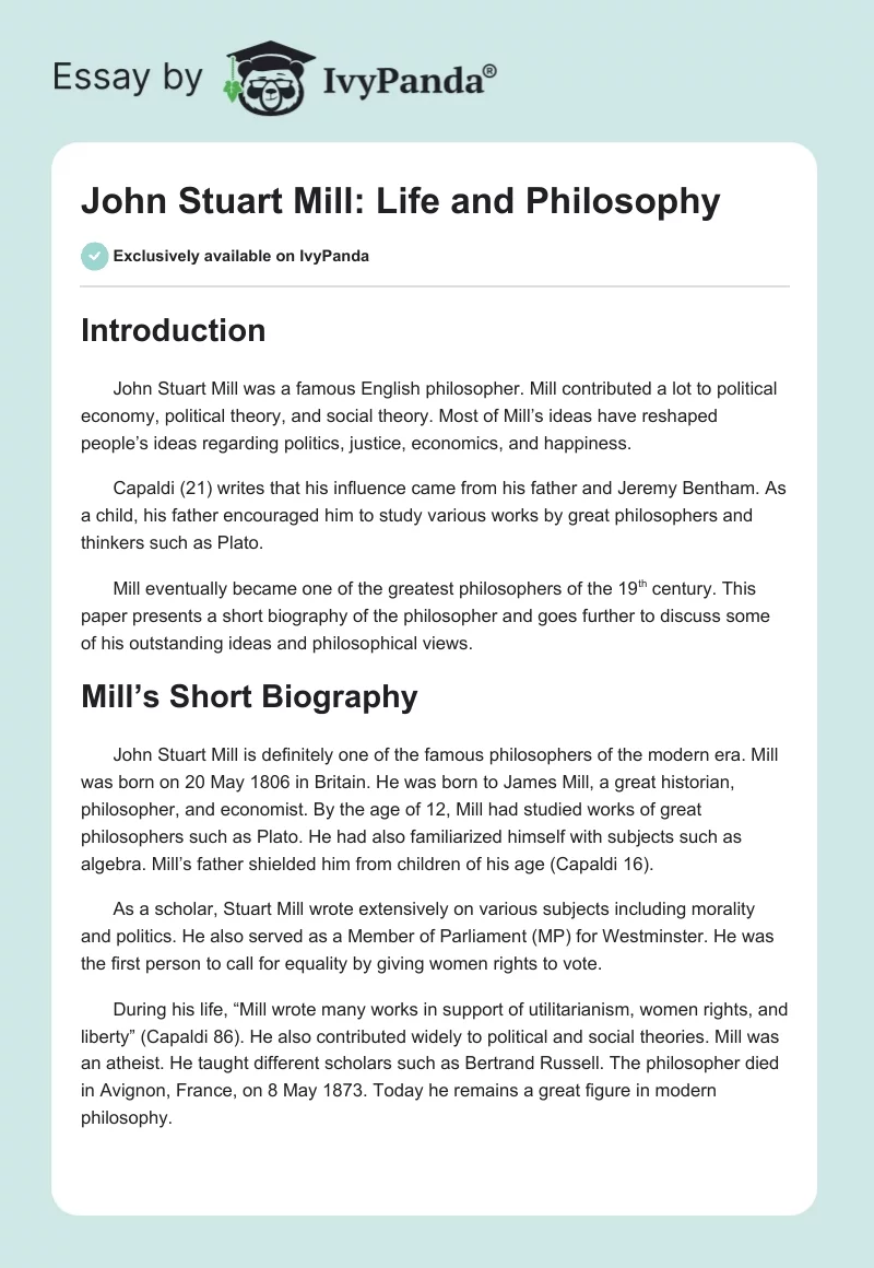 John Stuart Mill: Life and Philosophy. Page 1