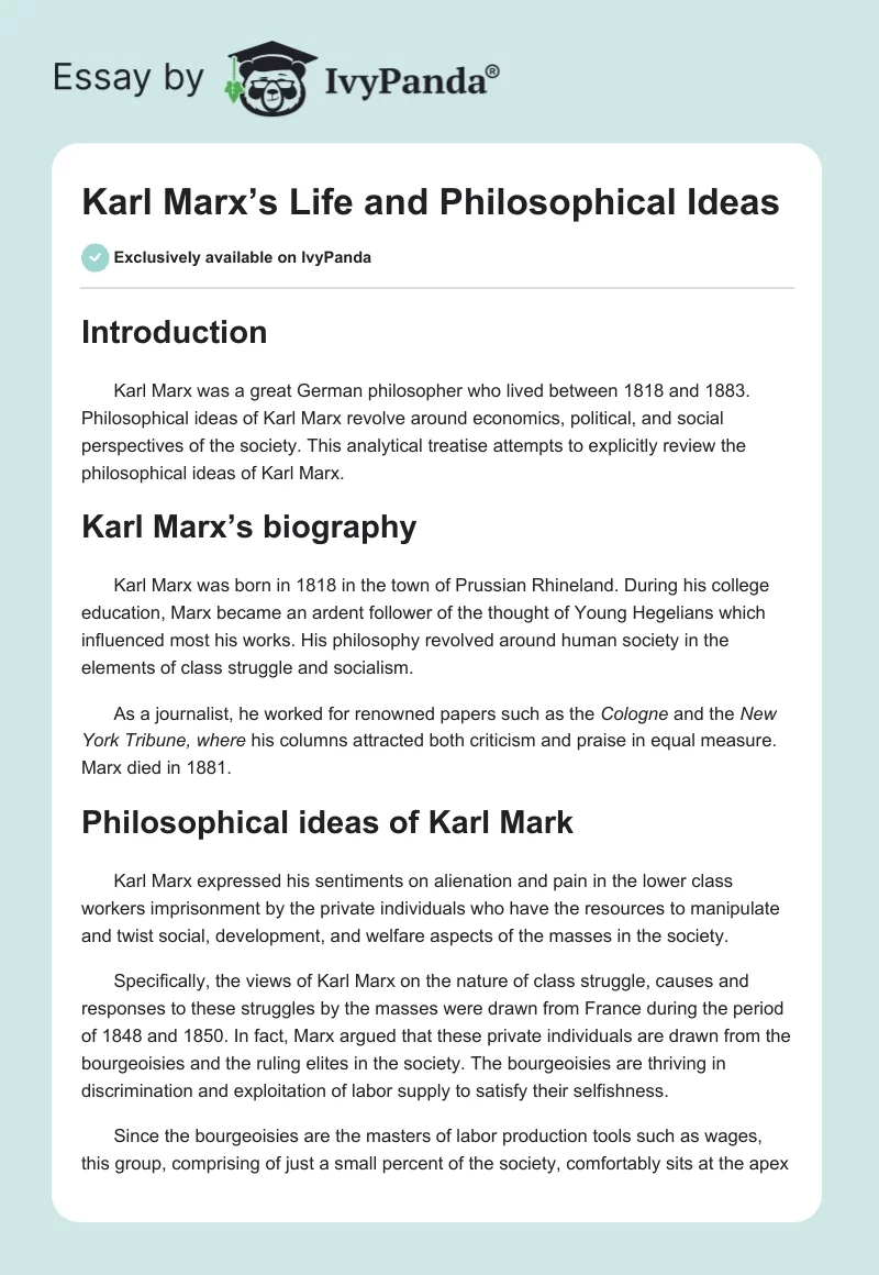Karl Marx’s Life and Philosophical Ideas. Page 1