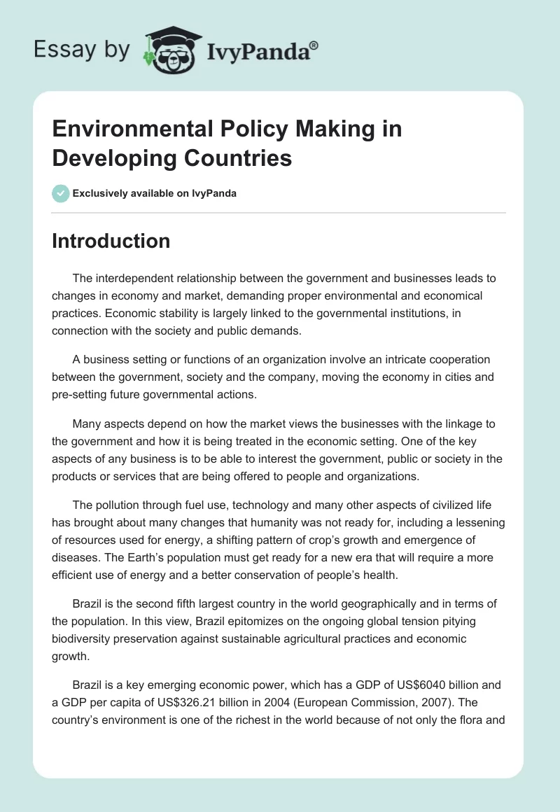 Environmental Policy Making in Developing Countries. Page 1