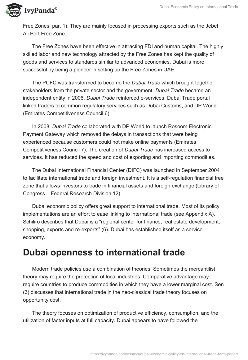 Dubai Economic Policy on International Trade. Page 4