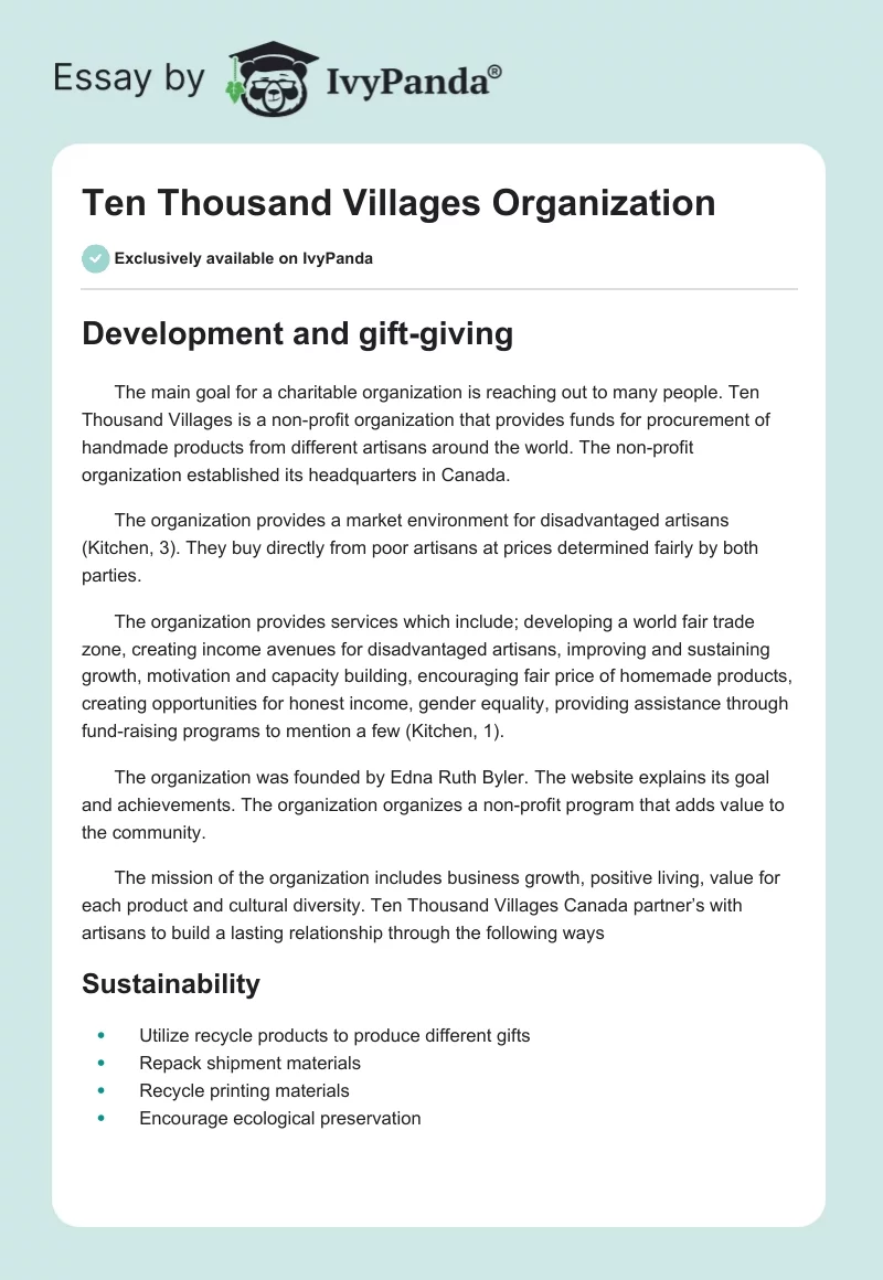 Ten Thousand Villages Organization. Page 1