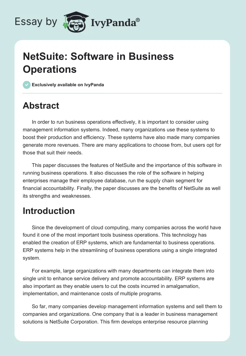 NetSuite: Software in Business Operations. Page 1