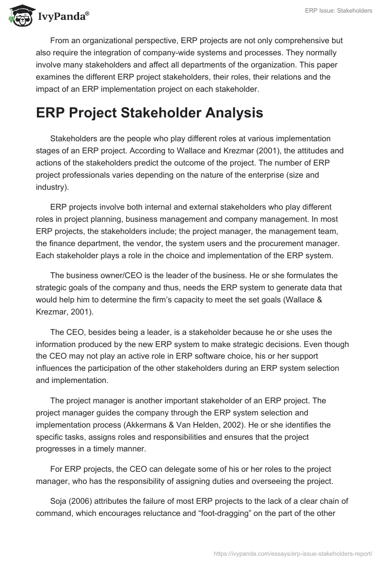 ERP Issue: Stakeholders. Page 2