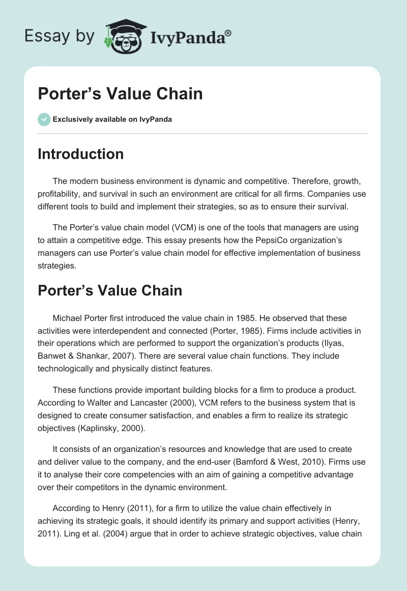 Porter’s Value Chain. Page 1