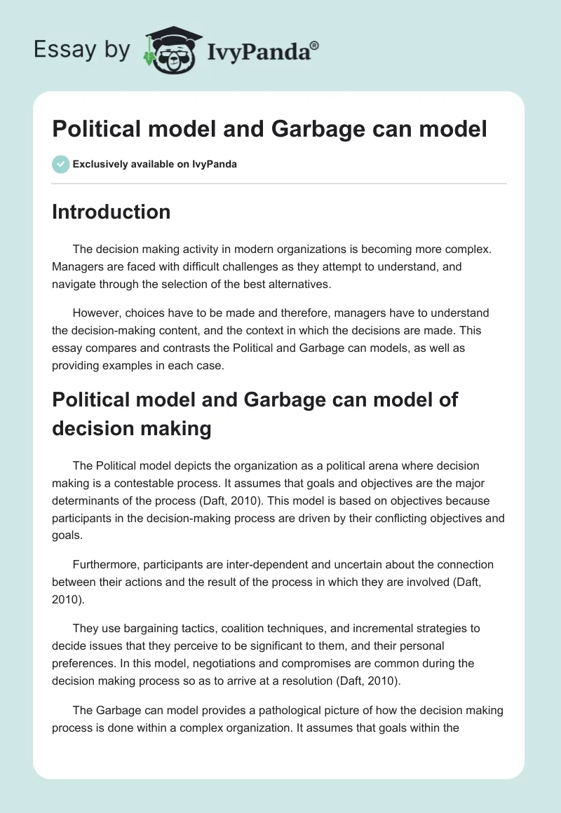 Political model and Garbage can model. Page 1