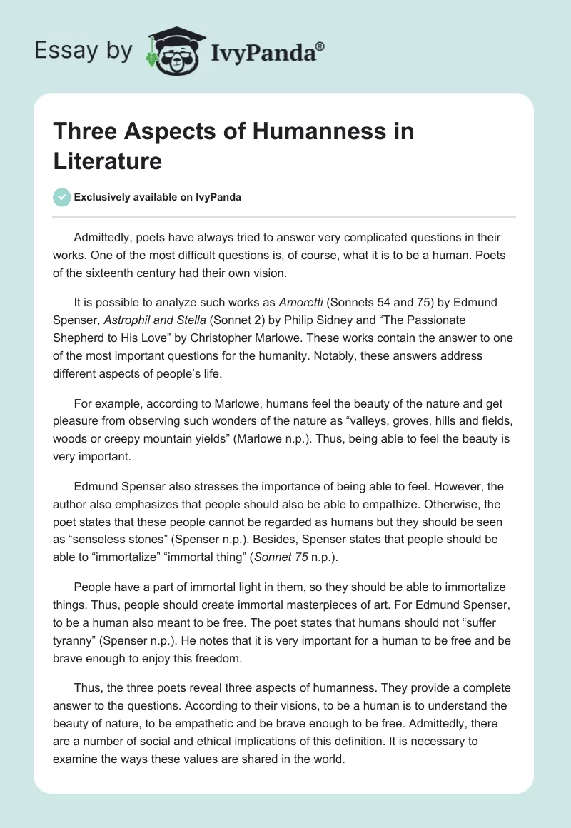 Three Aspects of Humanness in Literature. Page 1