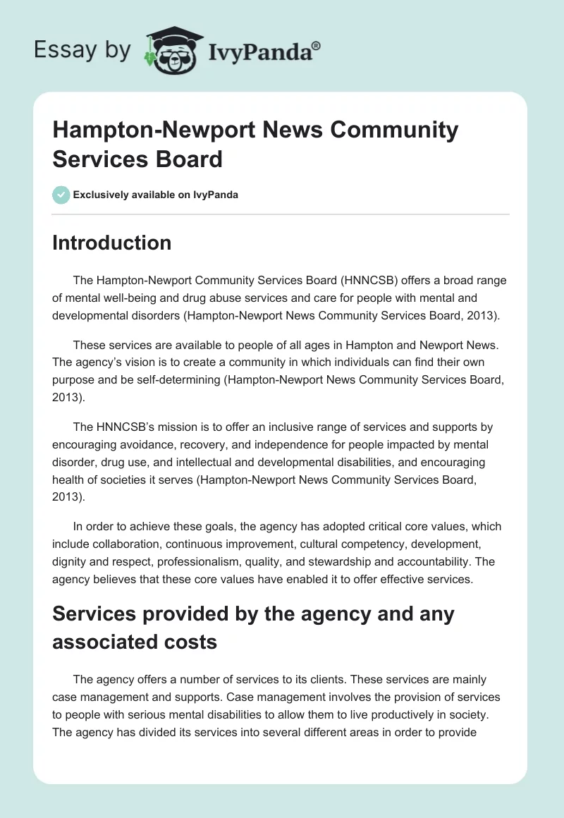 Hampton-Newport News Community Services Board. Page 1