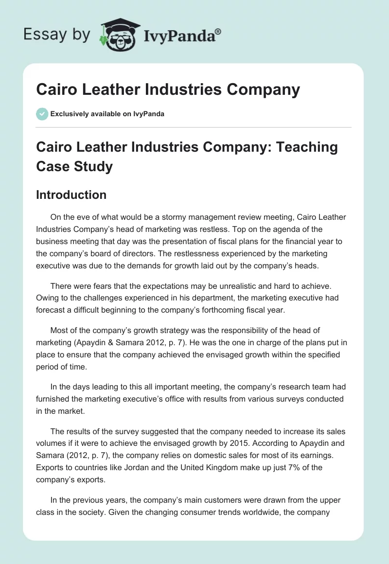 Cairo Leather Industries Company. Page 1