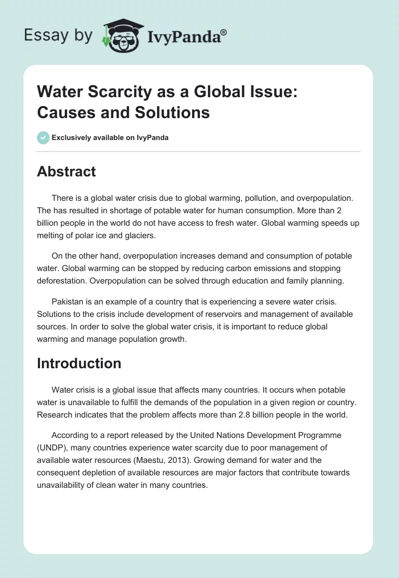 water scarcity causes and solutions essay