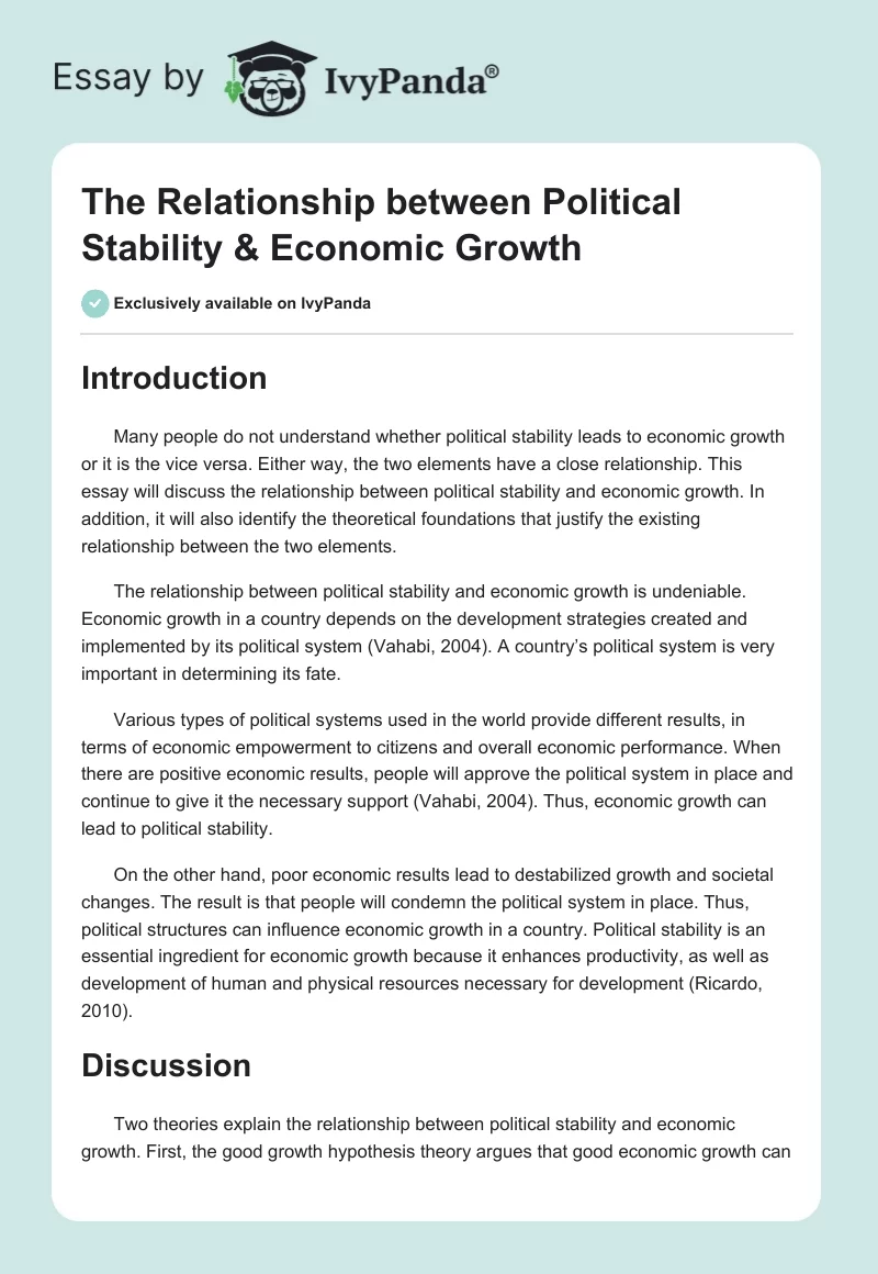 The Relationship between Political Stability & Economic Growth. Page 1