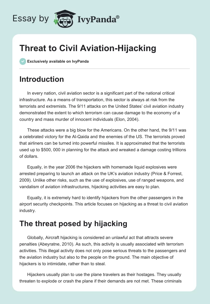 Threat to Civil Aviation-Hijacking. Page 1