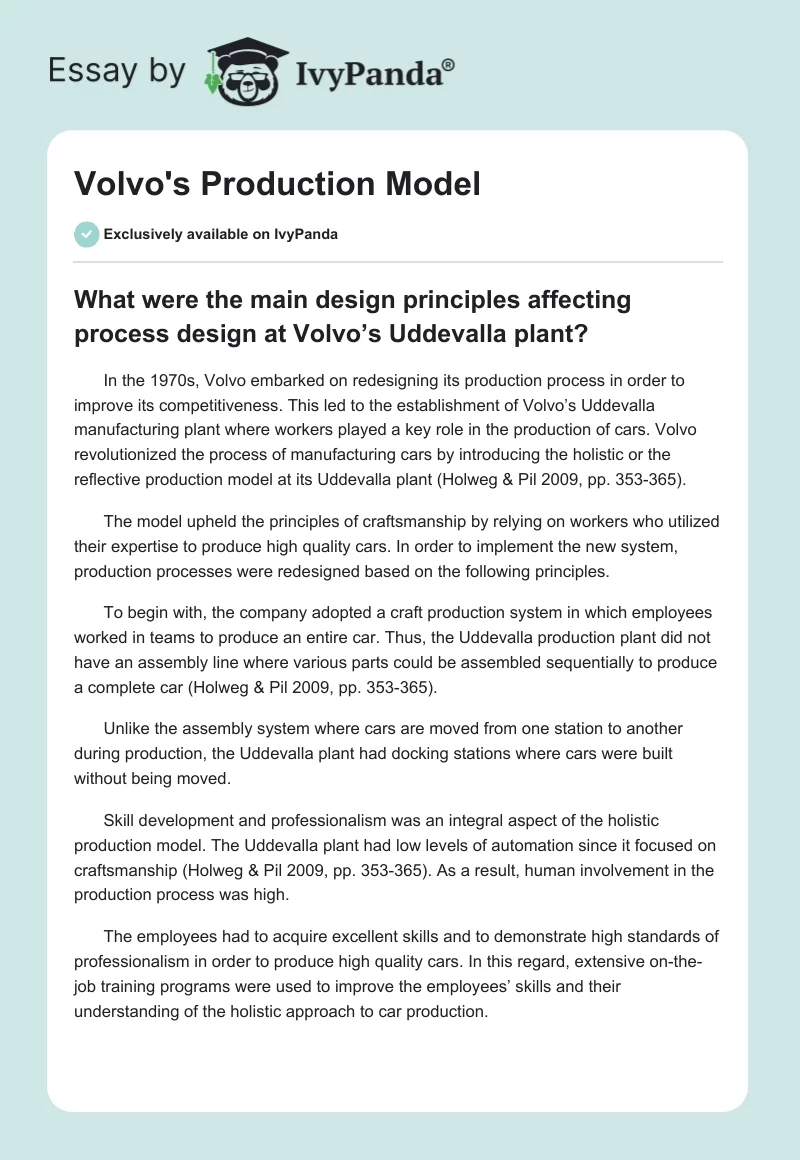 Volvo's Production Model. Page 1