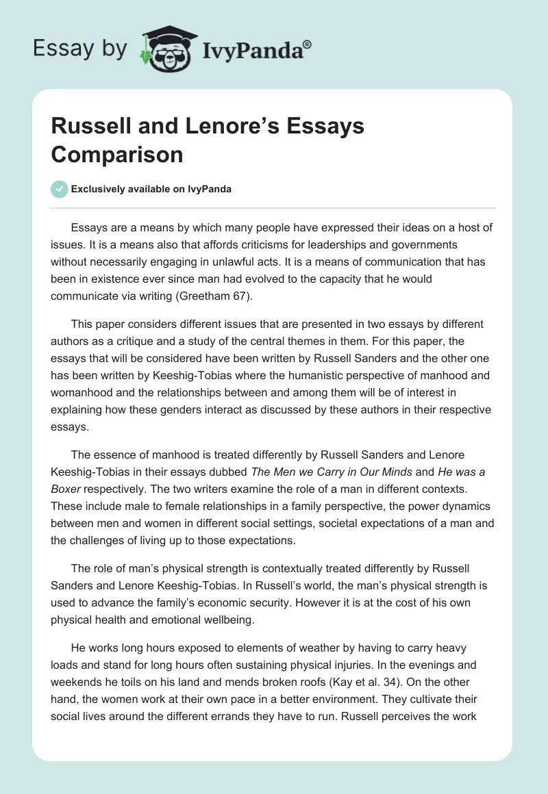 Russell and Lenore’s Essays Comparison. Page 1