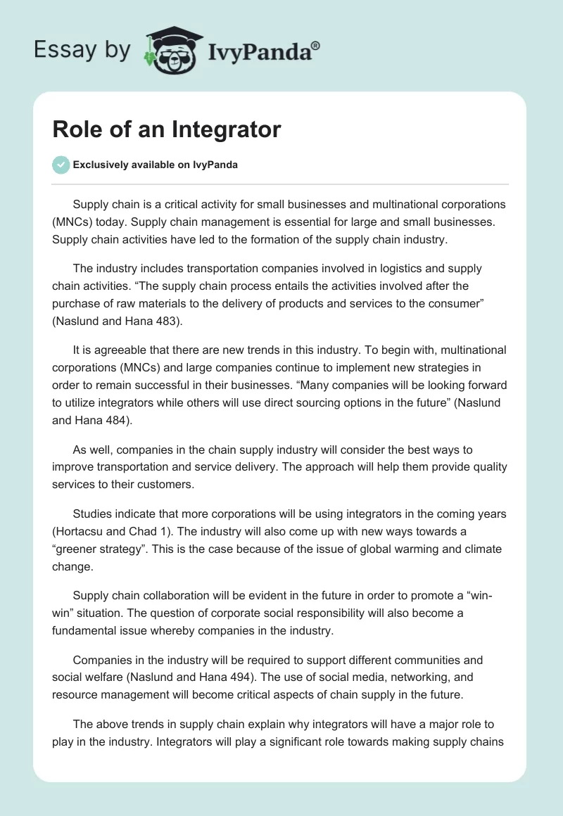 Role of an Integrator. Page 1