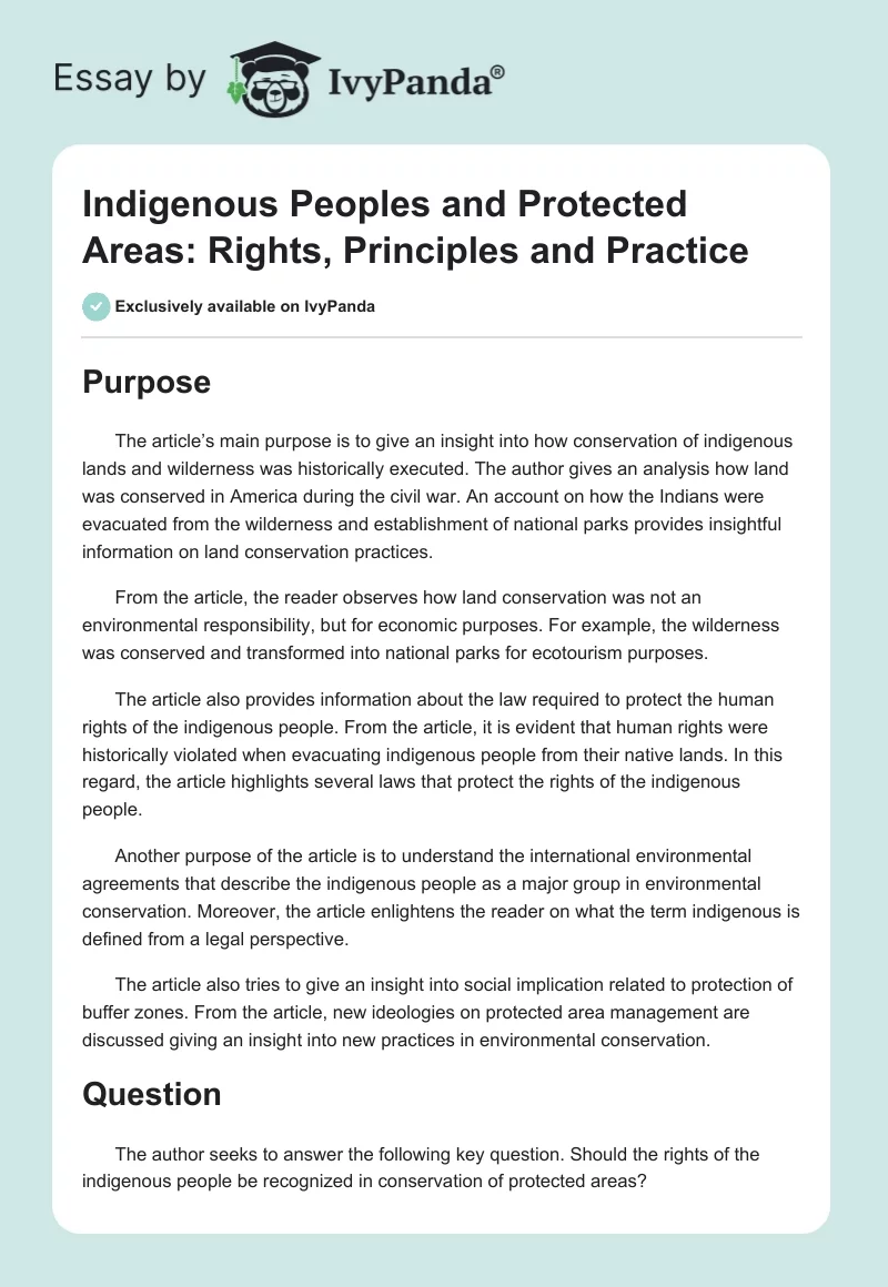 Indigenous Peoples and Protected Areas: Rights, Principles and Practice. Page 1