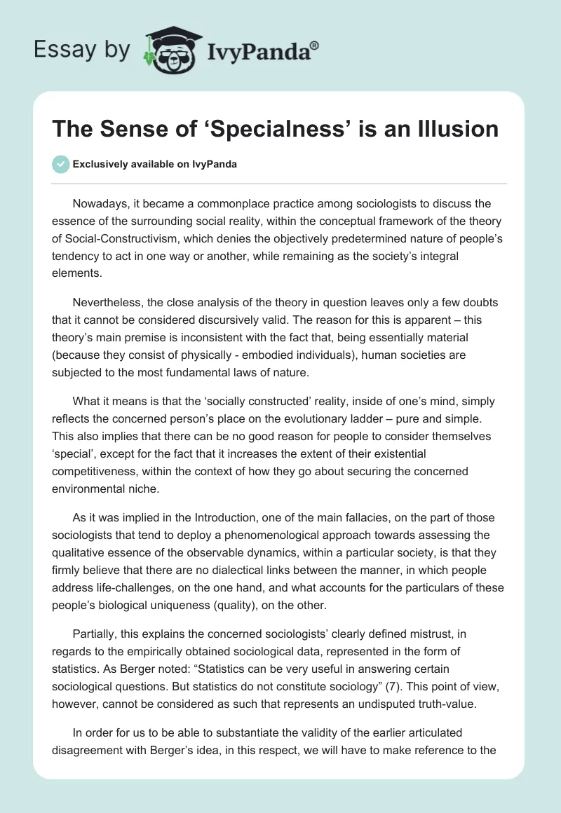 The Sense of ‘Specialness’ is an Illusion. Page 1