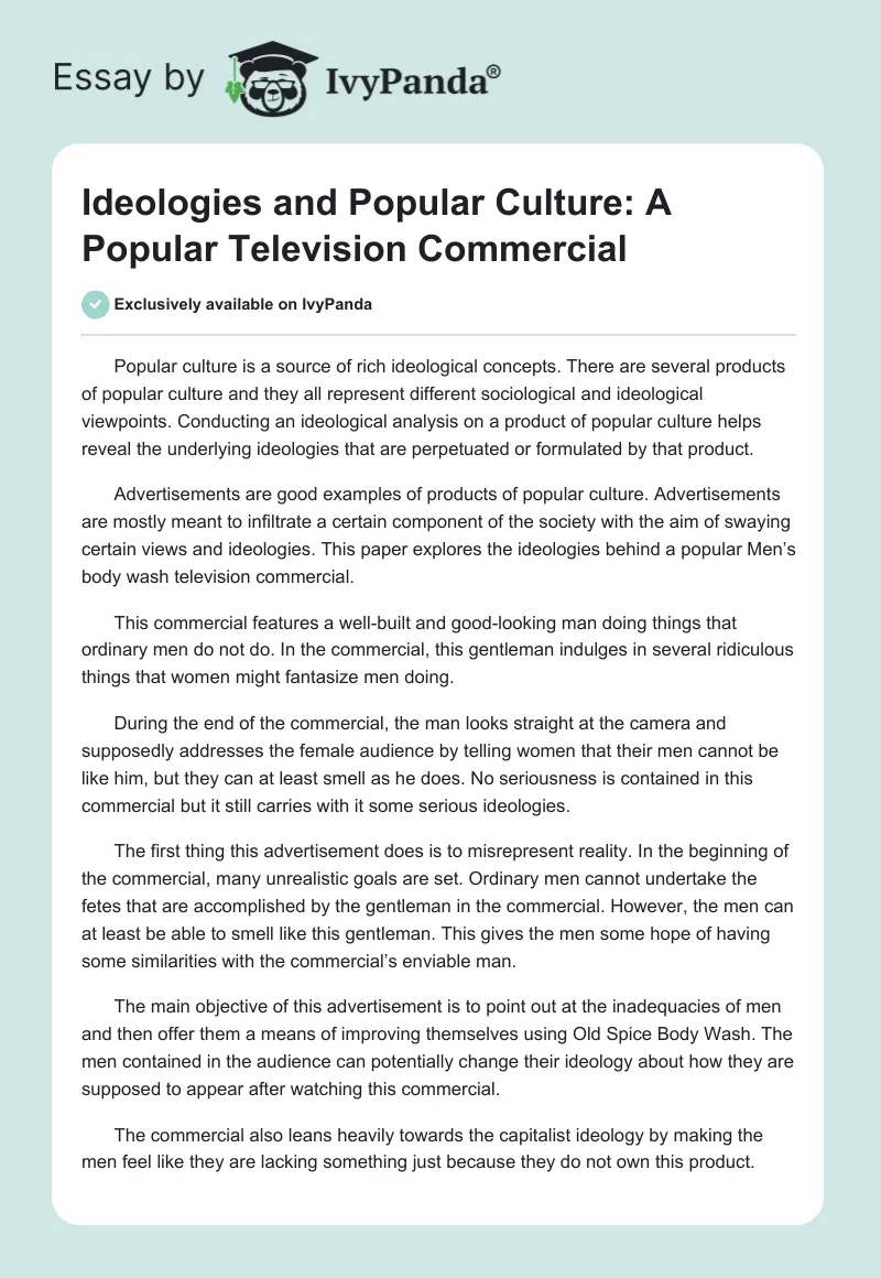 Ideologies and Popular Culture: A Popular Television Commercial. Page 1