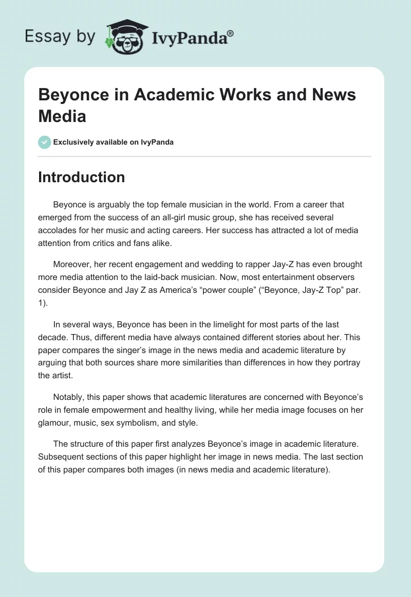 Beyonce in Academic Works and News Media. Page 1
