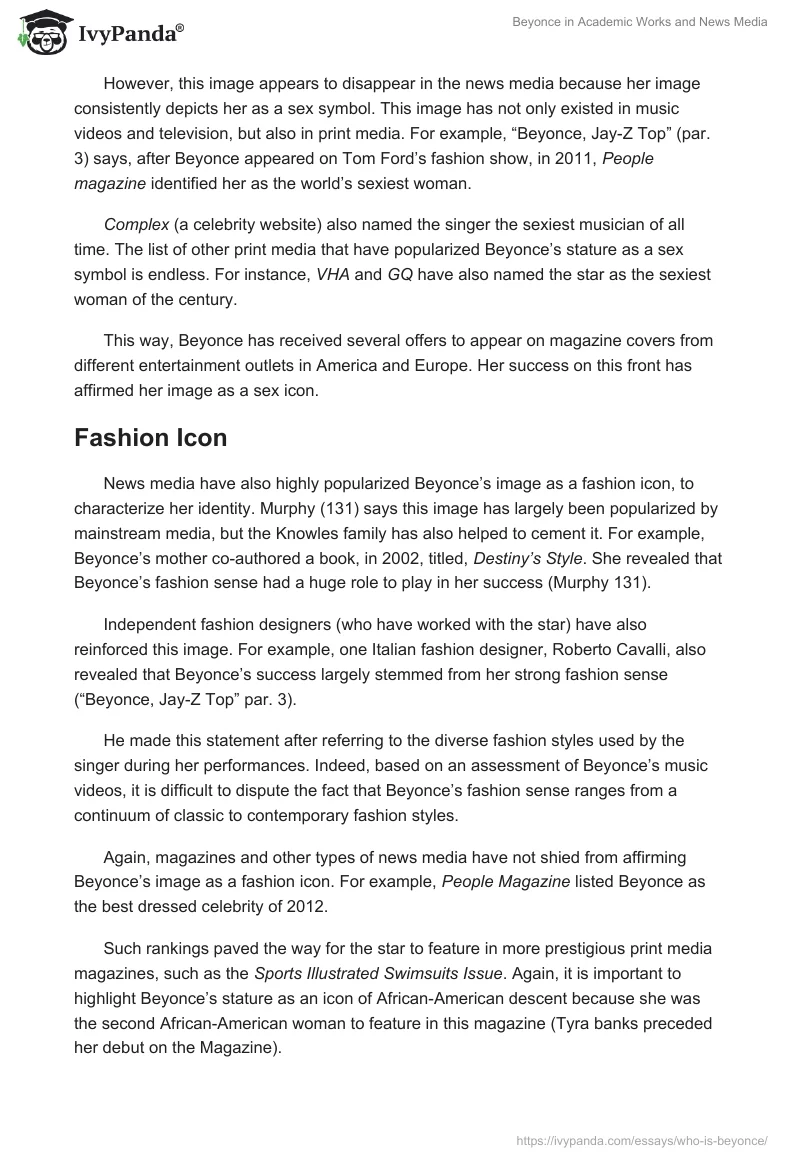 Beyonce in Academic Works and News Media. Page 5