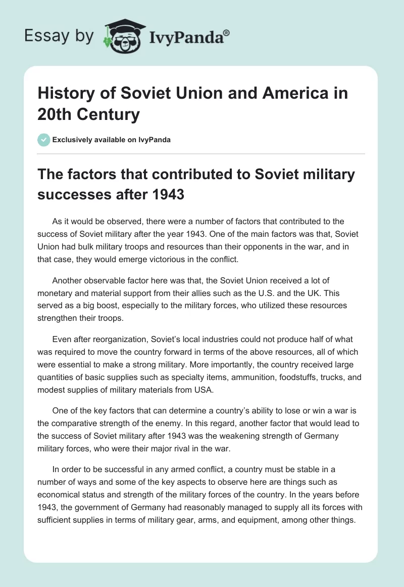 History of Soviet Union and America in 20th Century. Page 1