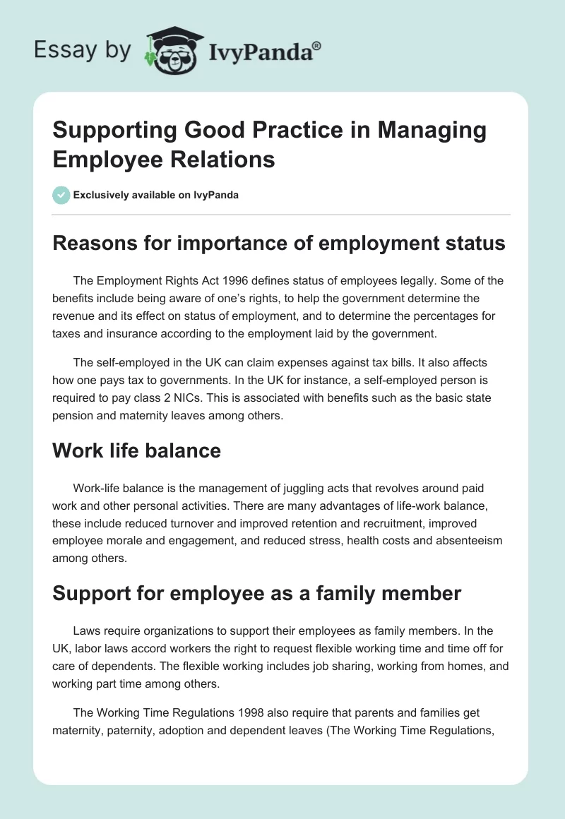 Supporting Good Practice in Managing Employee Relations. Page 1