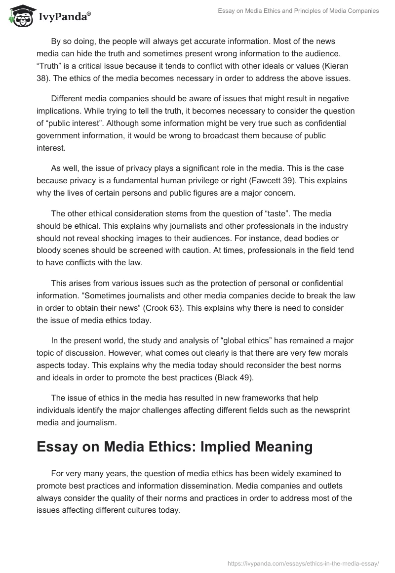 Essay on Media Ethics and Principles of Media Companies. Page 2