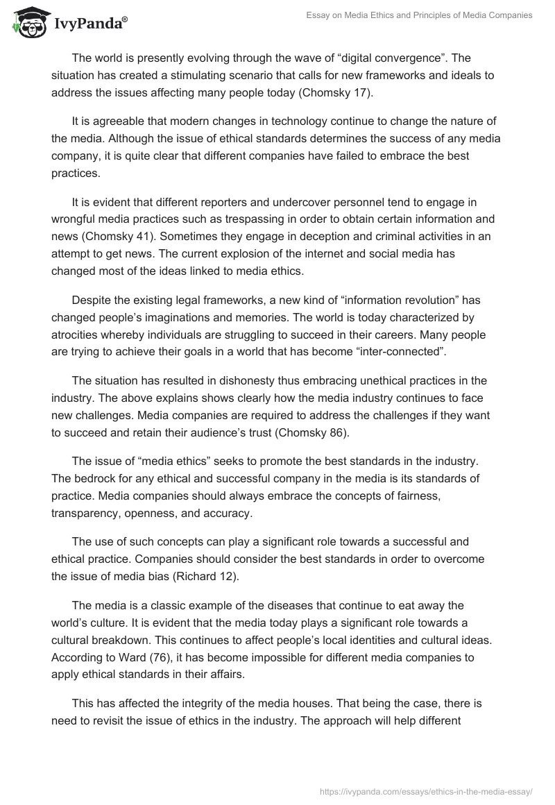 Essay on Media Ethics and Principles of Media Companies. Page 3