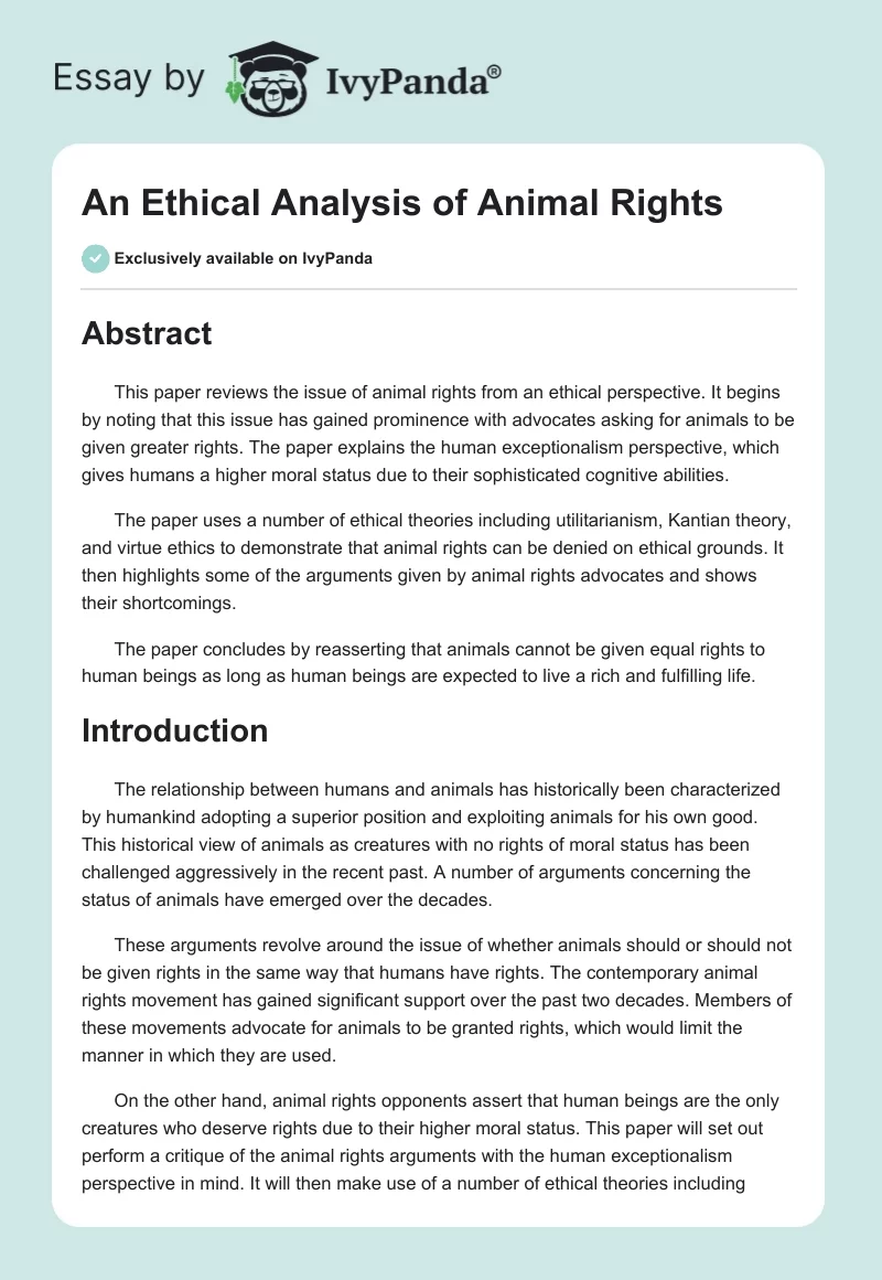 An Ethical Analysis of Animal Rights. Page 1
