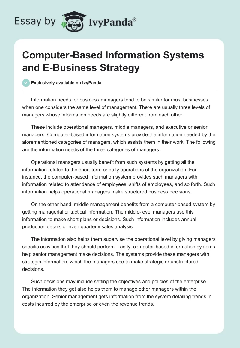 Computer-Based Information Systems and E-Business Strategy. Page 1