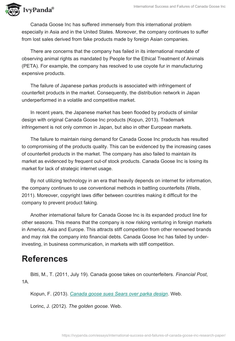 International Success and Failures of Canada Goose Inc. Page 2