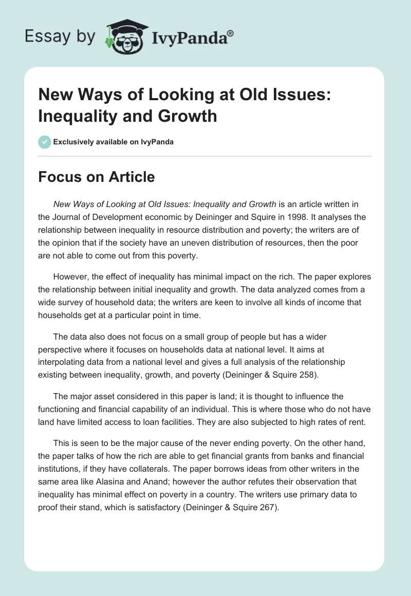 New Ways of Looking at Old Issues: Inequality and Growth. Page 1