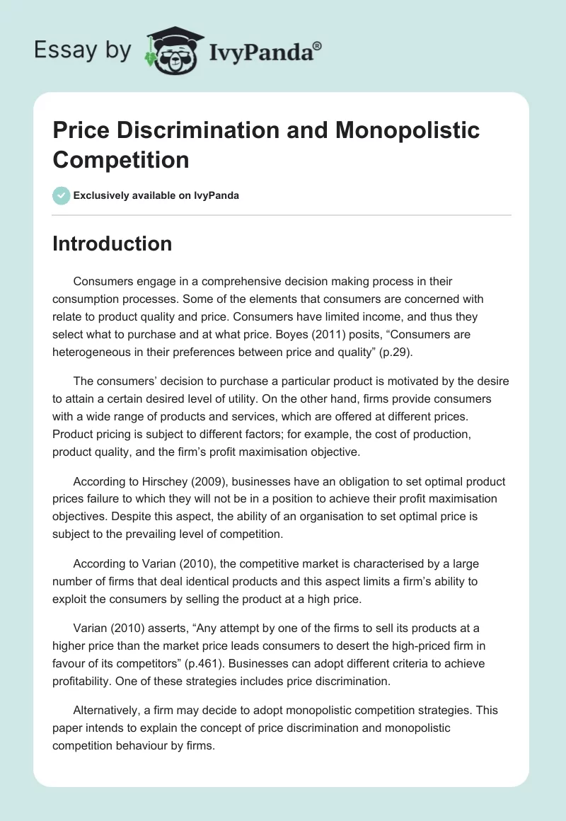 Price Discrimination and Monopolistic Competition. Page 1