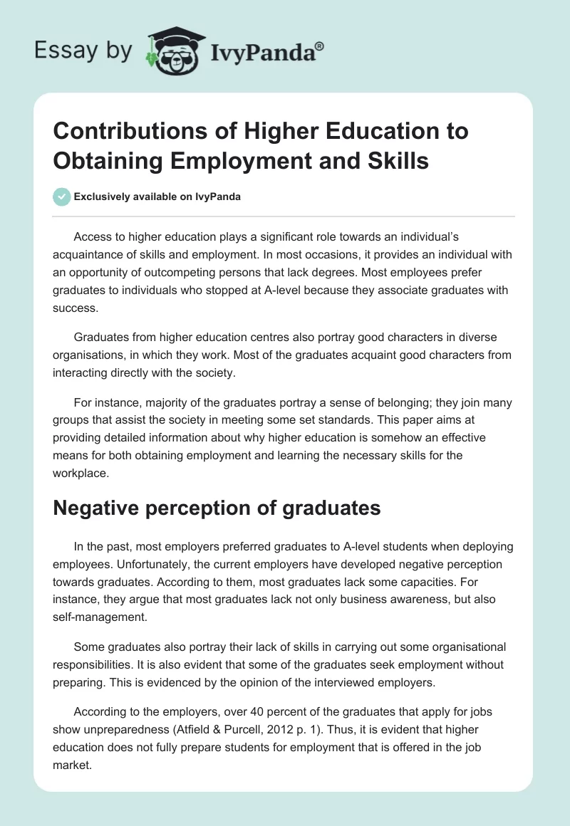 Contributions of Higher Education to Obtaining Employment and Skills. Page 1