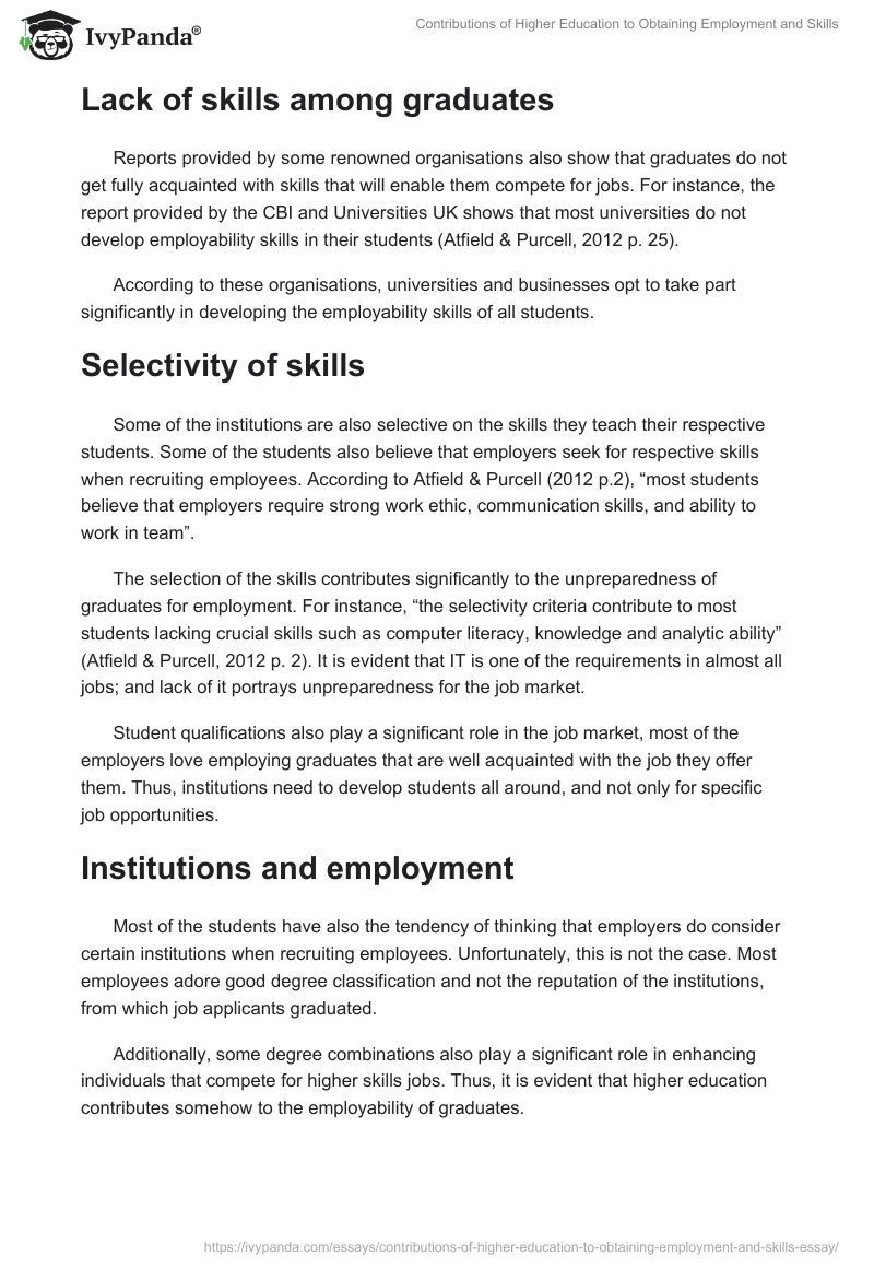 Contributions of Higher Education to Obtaining Employment and Skills. Page 2