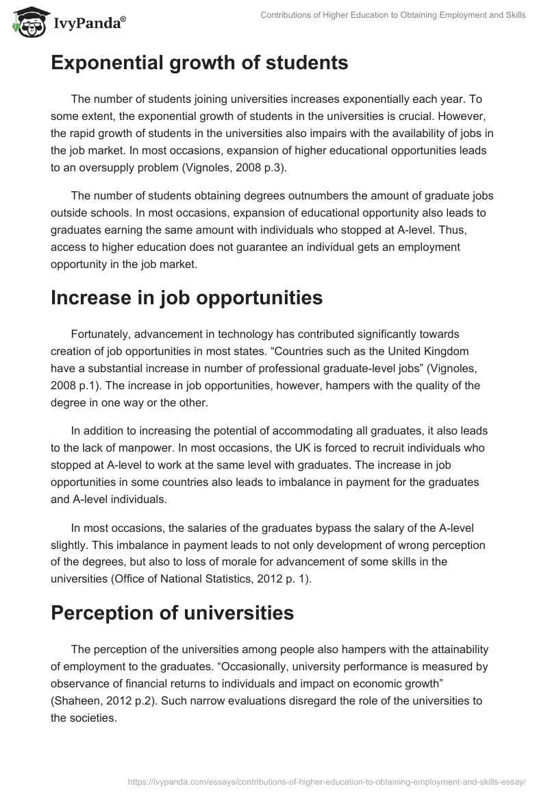 Contributions of Higher Education to Obtaining Employment and Skills. Page 3