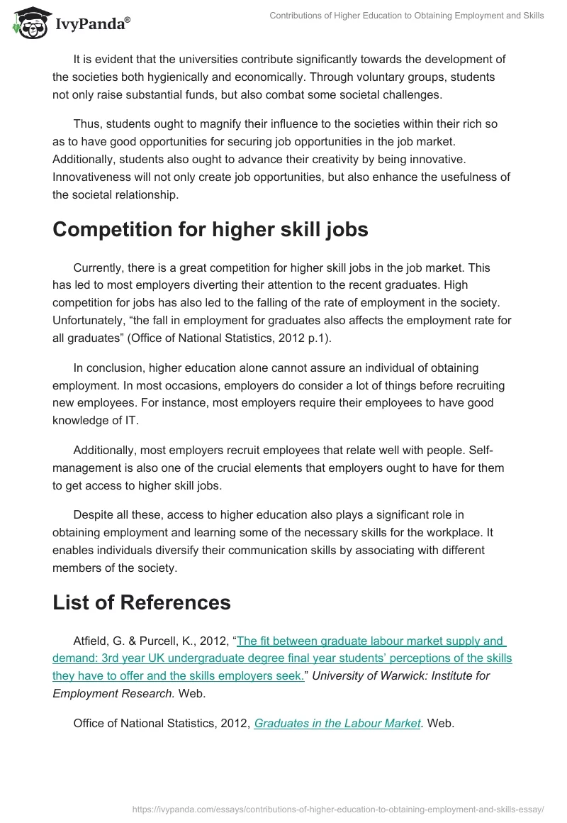 Contributions of Higher Education to Obtaining Employment and Skills. Page 4