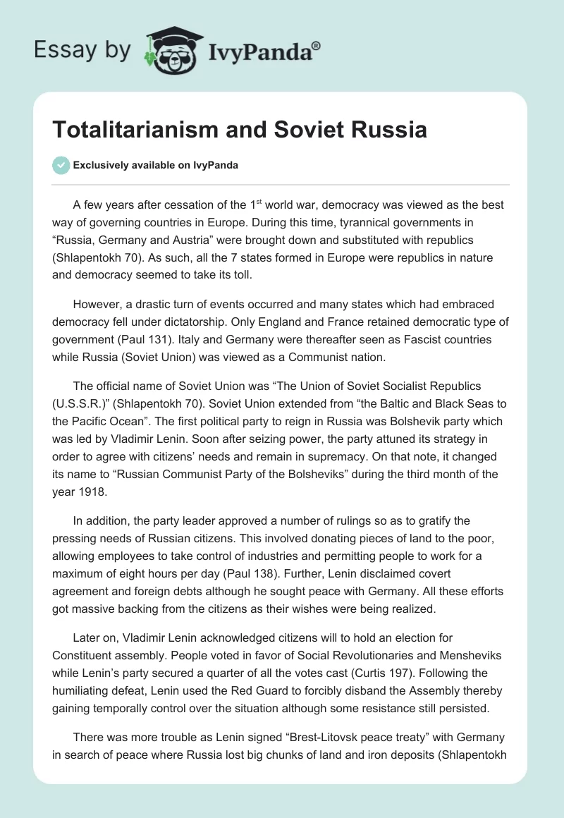 Totalitarianism and Soviet Russia. Page 1