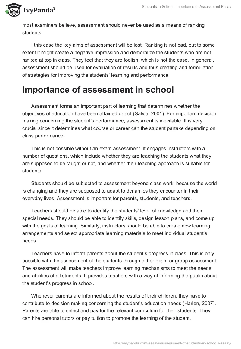 Students in School: Importance of Assessment Essay. Page 2