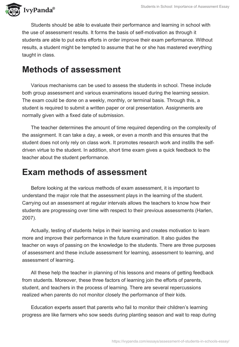 Students in School: Importance of Assessment Essay. Page 3