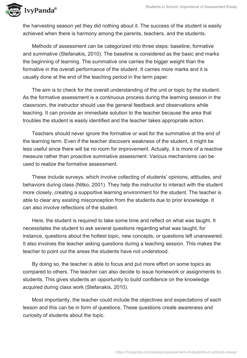 Students in School: Importance of Assessment Essay. Page 4
