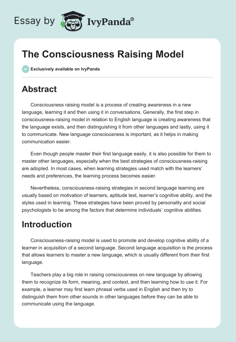 The Consciousness Raising Model. Page 1