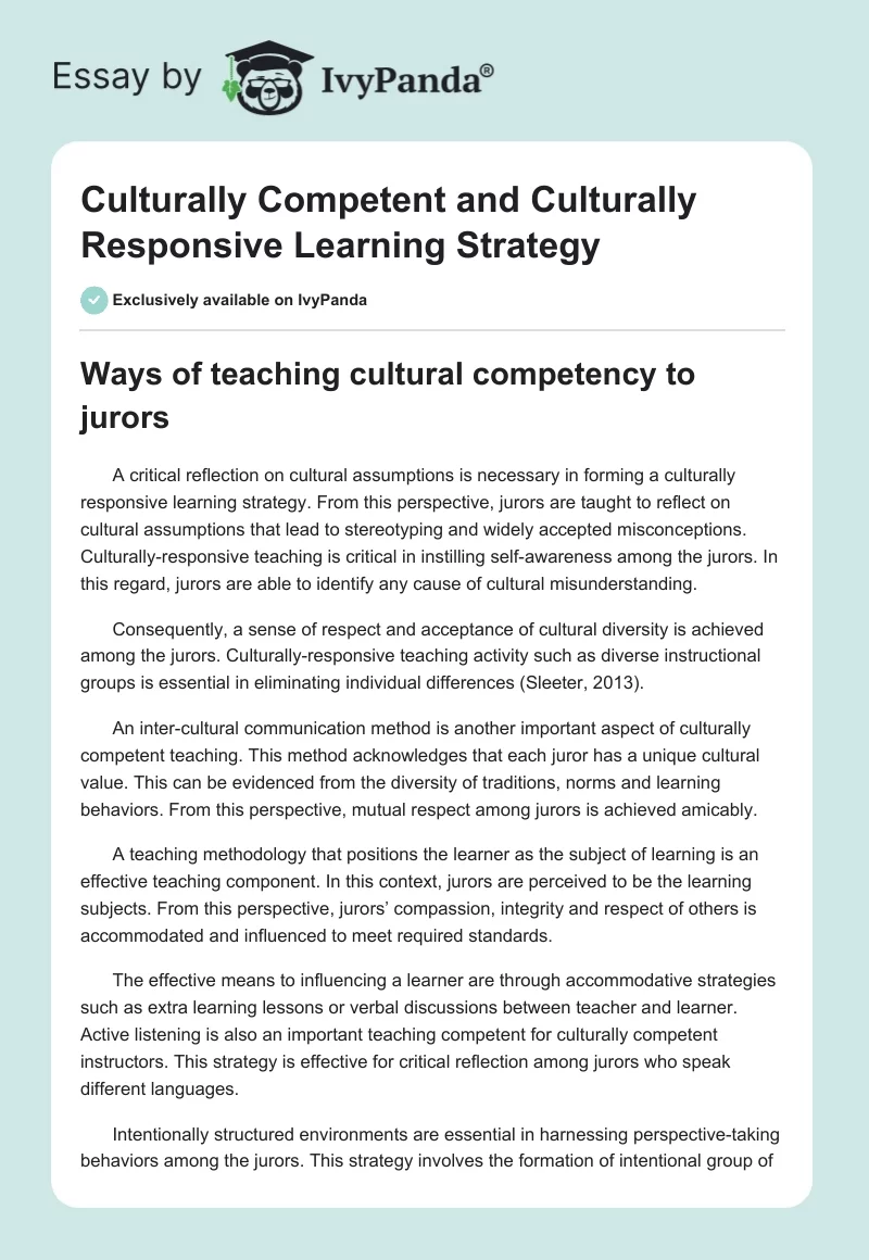 Culturally Competent and Culturally Responsive Learning Strategy. Page 1