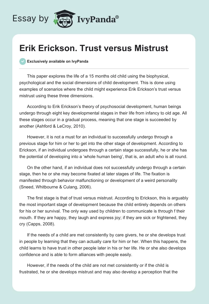 Erik Erickson. Trust versus Mistrust. Page 1