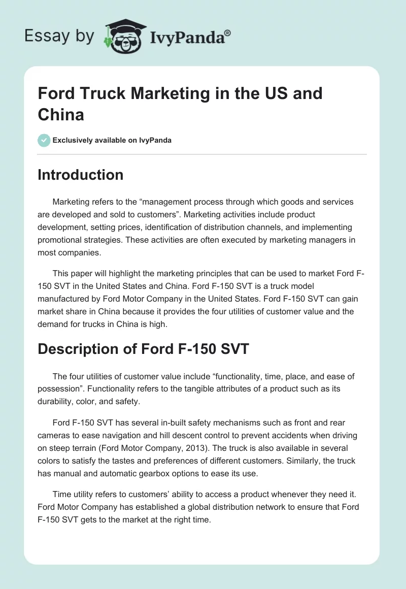 Ford Truck Marketing in the US and China. Page 1