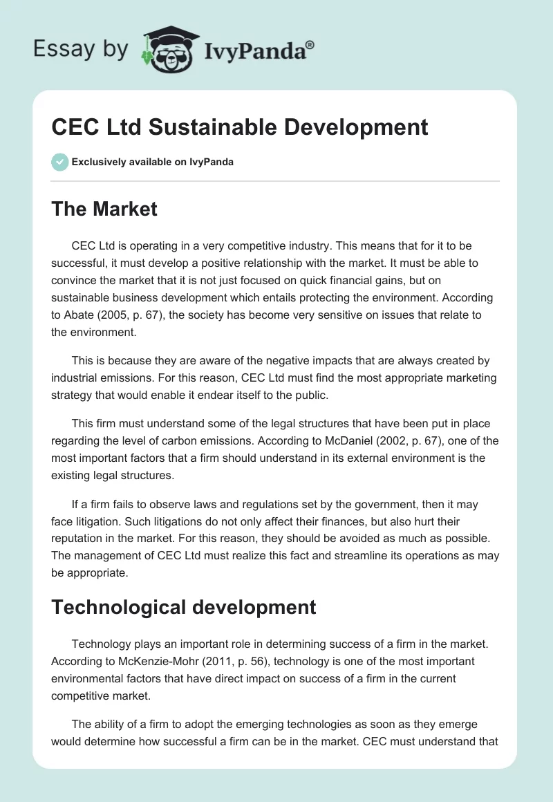 CEC Ltd Sustainable Development. Page 1
