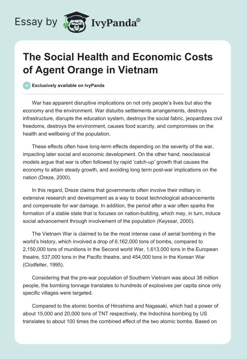 The Social Health and Economic Costs of Agent Orange in Vietnam. Page 1