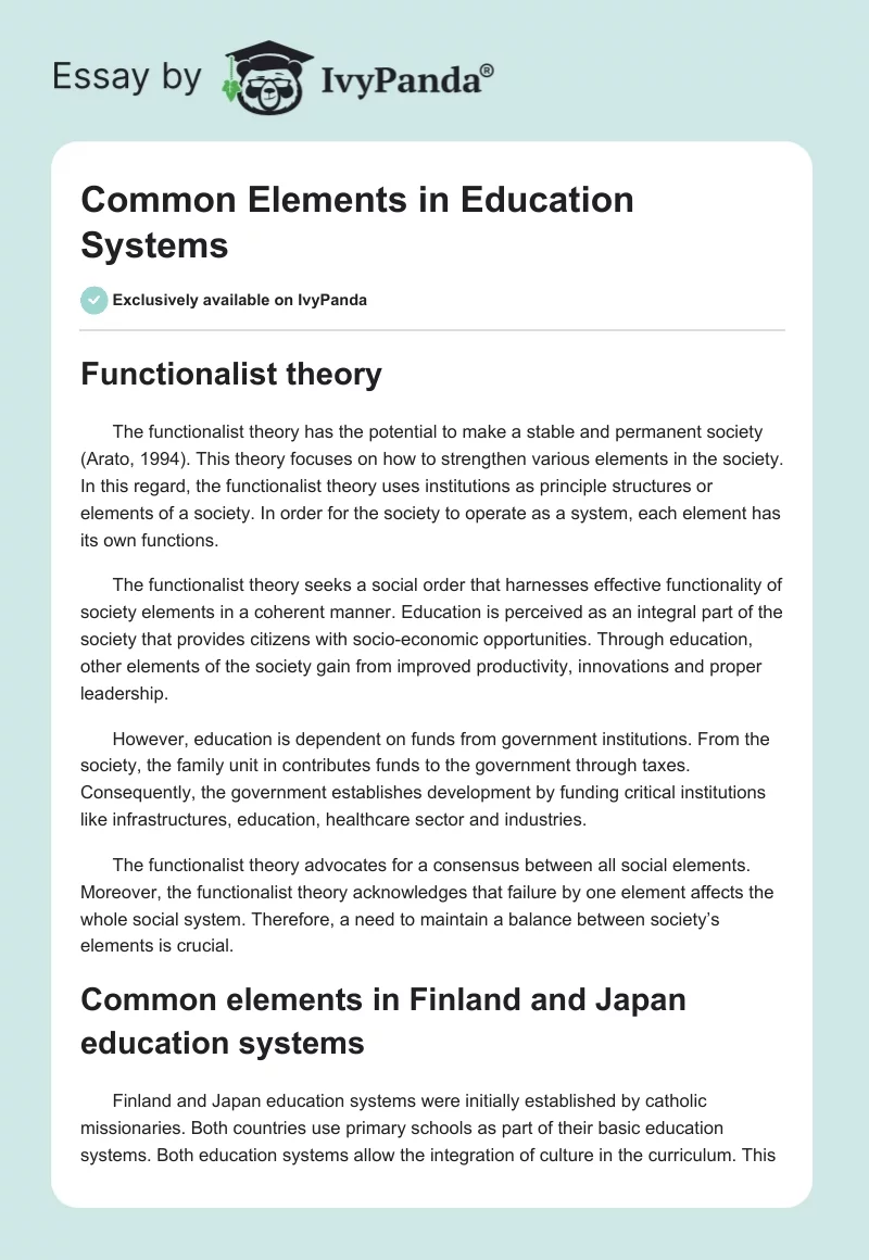 Common Elements in Education Systems. Page 1