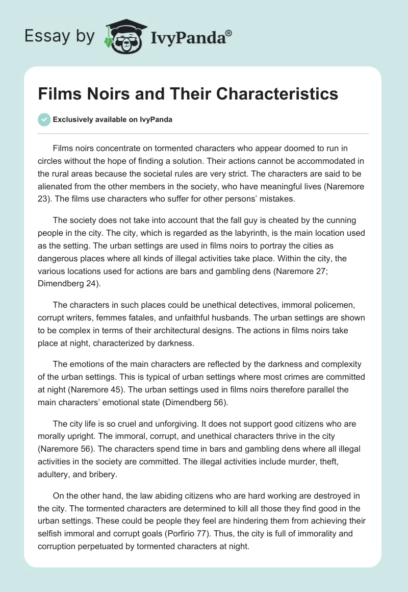 Films Noirs and Their Characteristics. Page 1