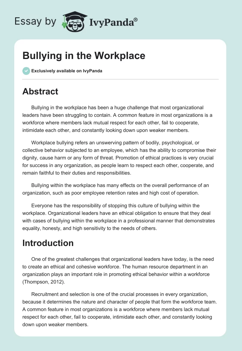 Bullying in the Workplace. Page 1
